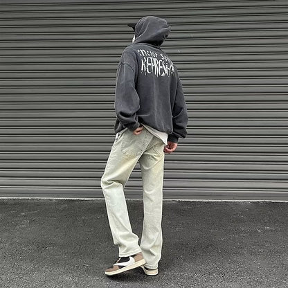 Men Jeans Vintage Jeans Summer Distressed Straight Bootleg Pants