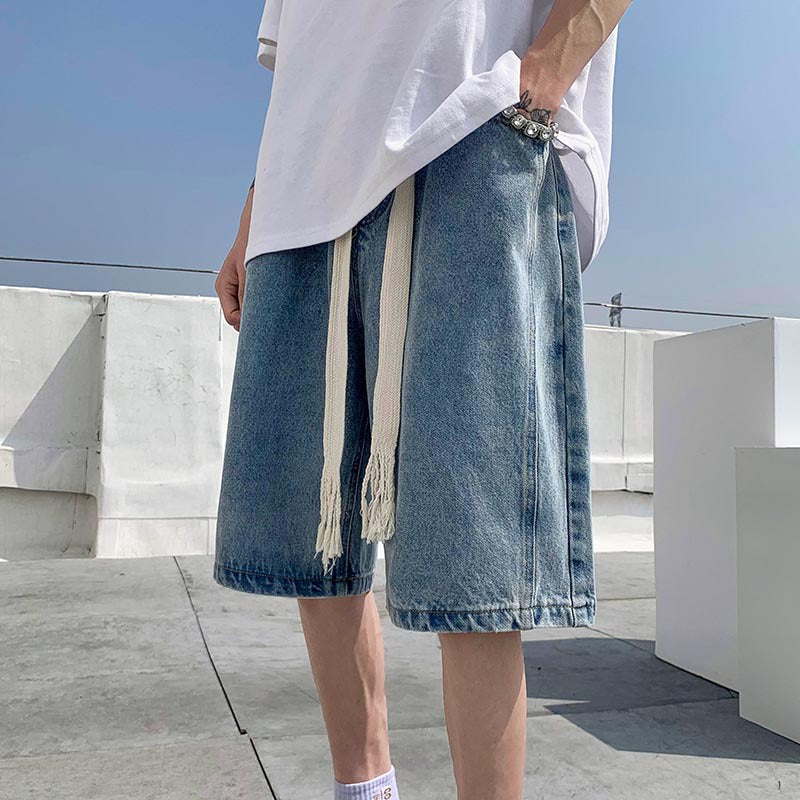 Men Jeans Retro Denim Shorts Men's Summer Loose Straight Sports Pants