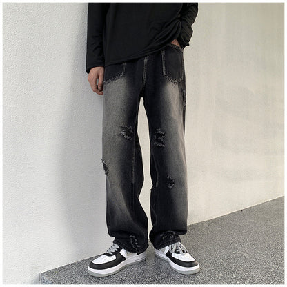 Men Jeans Ripped Jeans Men's Autumn Retro Loose Straight Trousers