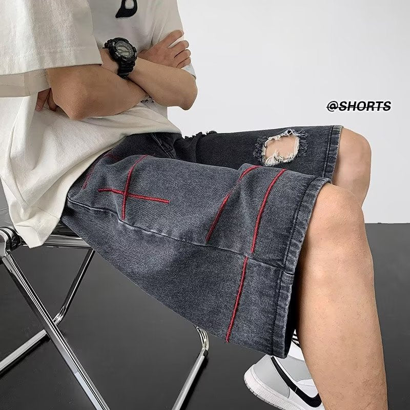 Men Jeans Ripped Denim Shorts Men's Summer Retro Casual Pants