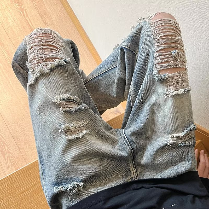 Men Jeans Retro Tattered Jeans Jeans