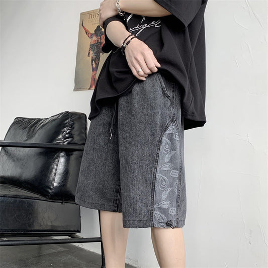 Men Jeans Paisley Denim Shorts Men's Summer Loose Short Circuit