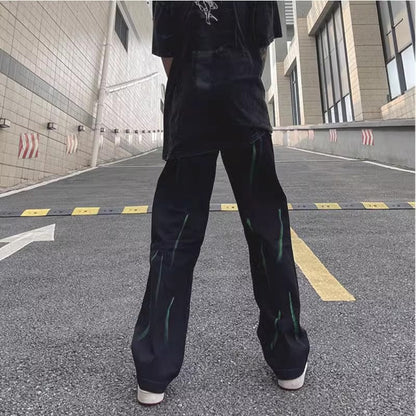 Men Jeans Retro Alphabet Rhinestone Printed Straight Jeans