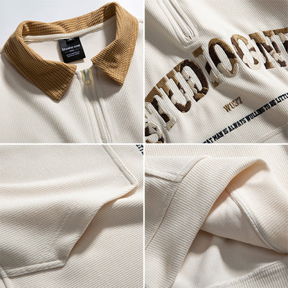 Men Pullover Hoodie Spring Long Sleeve Polo Shirt Men's American Retro Loose Trendy Sweater