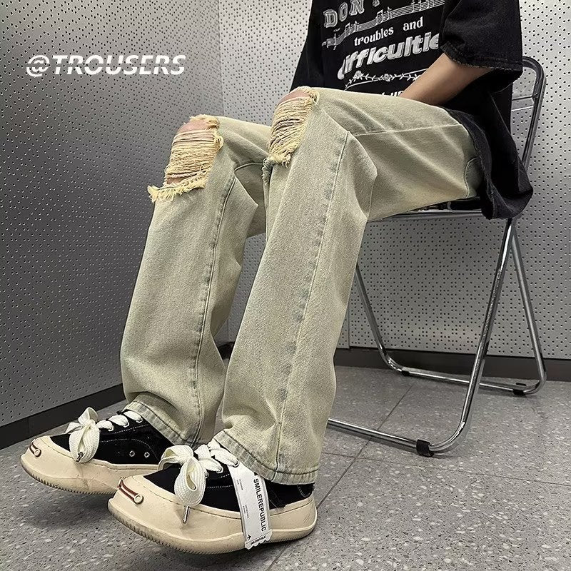 Men Jeans Ripped Jeans Men Vintage Oversize Straight Loose Pants