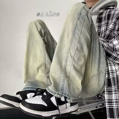Men Jeans Spring and Autumn Retro Straight-Leg Pants Casual Trousers