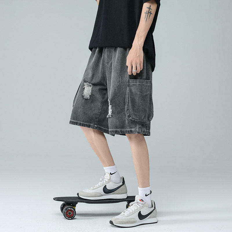 Men Jeans Ripped Denim Shorts Summer Overalls