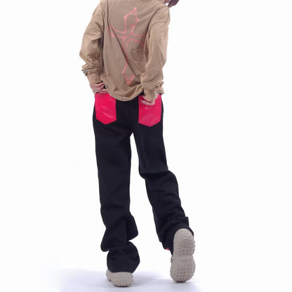 Men Jeans XINGX Paste Cloth Embroidery Jeans Retro Hip Hop Straight Loose Trousers