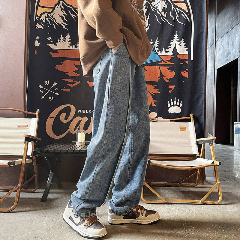 Men Jeans Fall Baggy Straight Trousers Wide Leg Trousers