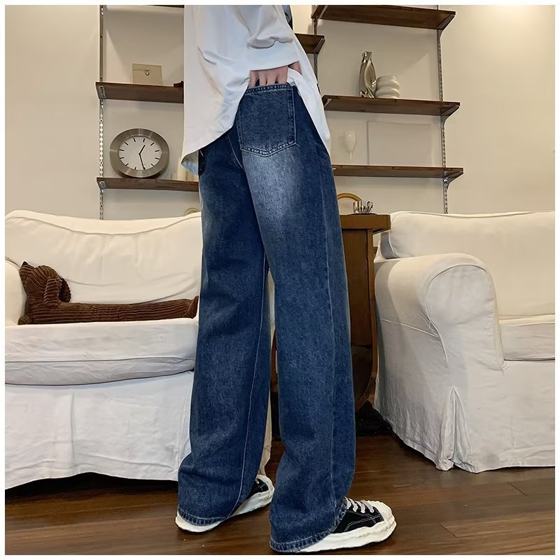 Men Jeans Straight Jeans Spring Retro Washed Loose Casual Trousers
