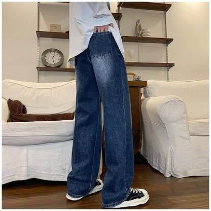 Men Jeans Straight Jeans Spring Retro Washed Loose Casual Trousers