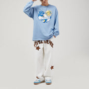 Men Jeans Leopard Print Letter XINGX Embroidery Casual Working Pants Straight-Leg Trousers
