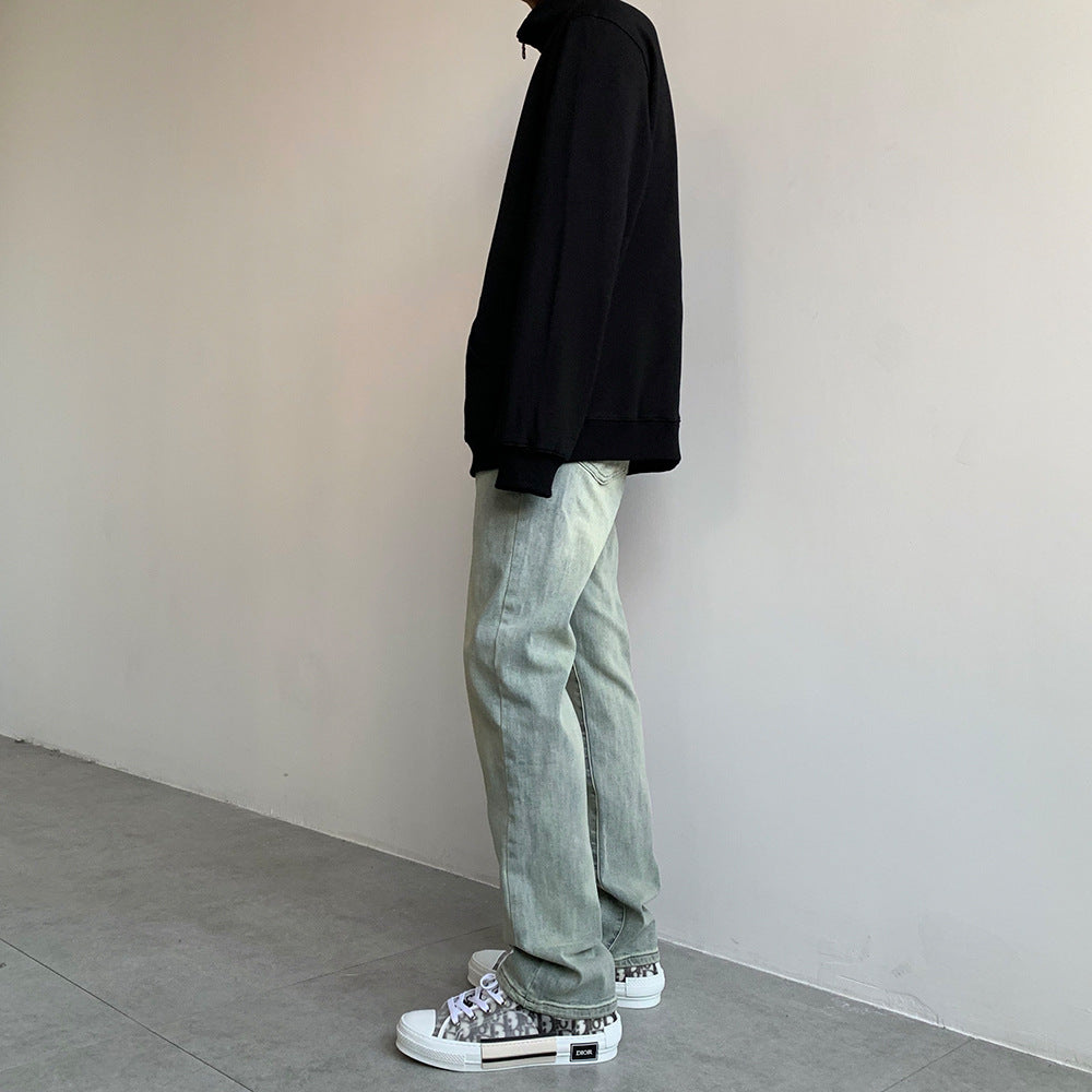 Men Jeans Washed Distressed Casual Pants Men Straight-Leg Trousers