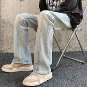Men Jeans Fall/Winter Slim Stitching Pants Loose Straight Casual Trousers
