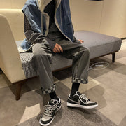 Men Jeans Summer Jeans Loose Wide Leg Pants Straight Plaid Pants