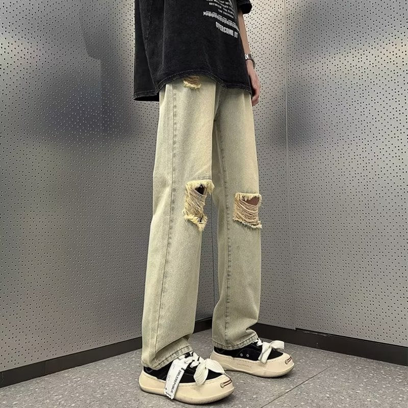 Men Jeans Ripped Jeans Men Vintage Oversize Straight Loose Pants