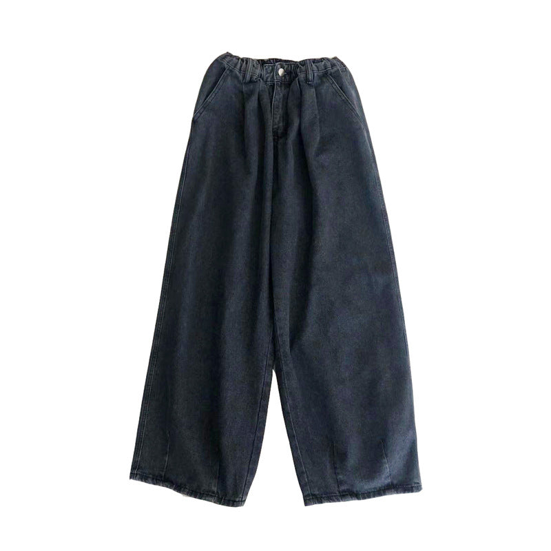 Men Jeans Loose Straight Wide-Leg Pants Spring and Autumn Black Casual Trousers
