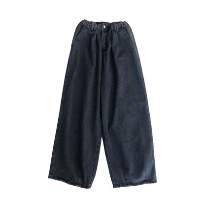 Men Jeans Loose Straight Wide-Leg Pants Spring and Autumn Black Casual Trousers