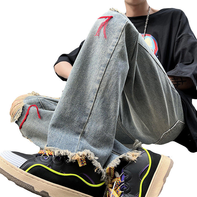Men Jeans Ripped Jeans Men's Summer Retro Hiphop Wide Leg Pants