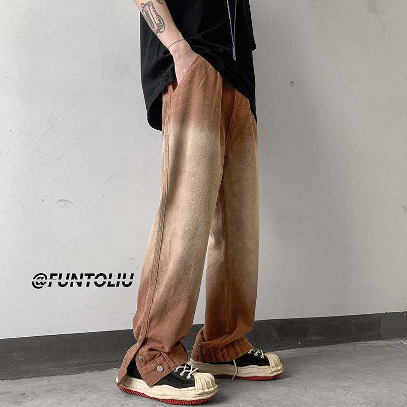 Men Jeans Retro Tie-Dyed Jeans Loose Straight Casual Pants