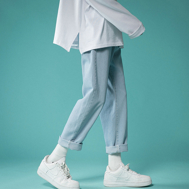 Men Jeans Summer Light-Colored Loose Straight Casual Pants