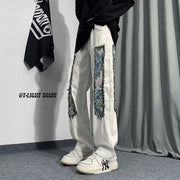 Men Jeans Patchwork Stitching Jeans Loose Straight Trousers