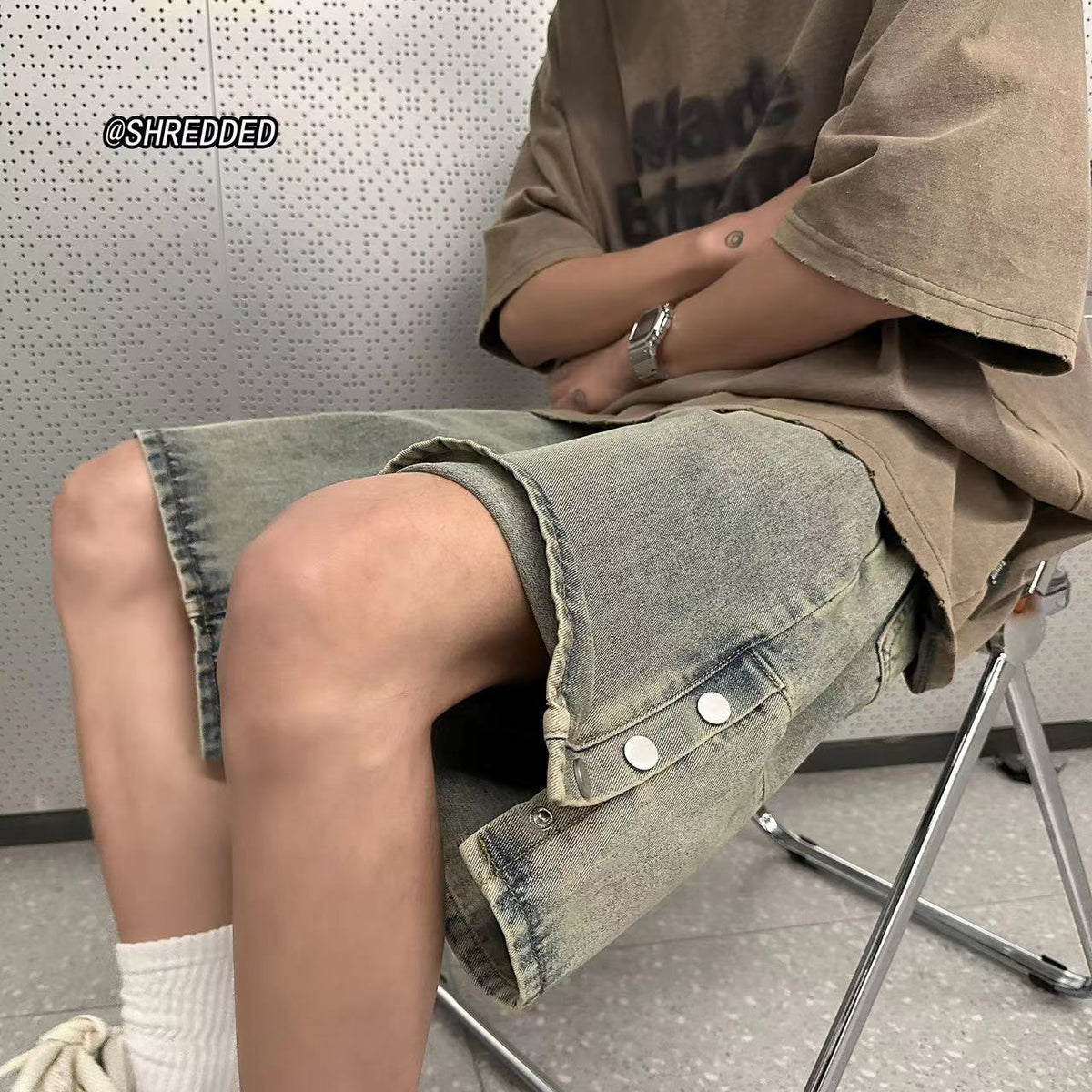 Men Jeans Breasted Slit Denim Shorts Summer Distressed Retro plus Size Pants