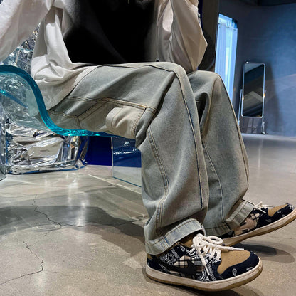 Men Jeans Washed Jeans Men Spring Baggy Straight Trousers