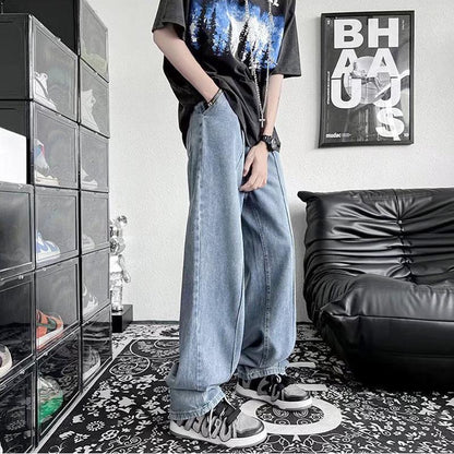 Men Jeans Oversize Autumn Wide Leg Pants Baggy Straight Trousers