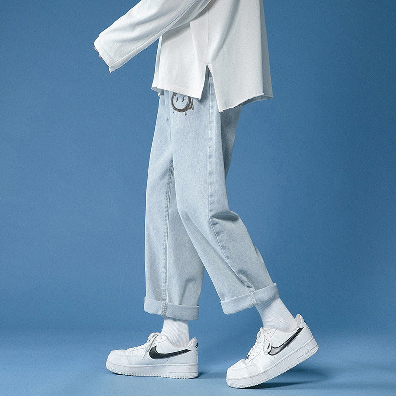 Men Jeans Summer Baggy Straight Trousers Retro Pants