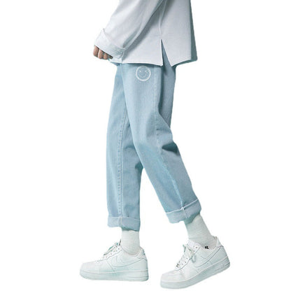 Men Jeans Summer Light-Colored Loose Straight Casual Pants