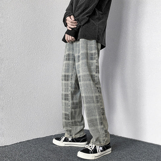 Men Jeans Autumn Loose Straight Wide Leg Pants Retro Trousers