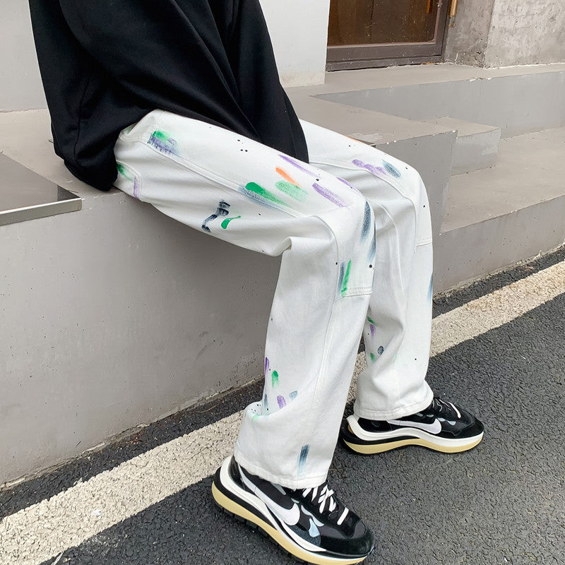 Men Jeans Splash-Ink Jeans Men's Autumn Baggy Straight Trousers Casual Trousers