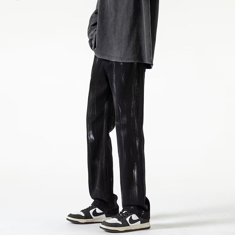 Men Jeans Tie-Dyed Jeans Men's Spring and Autumn Black Straight Pants