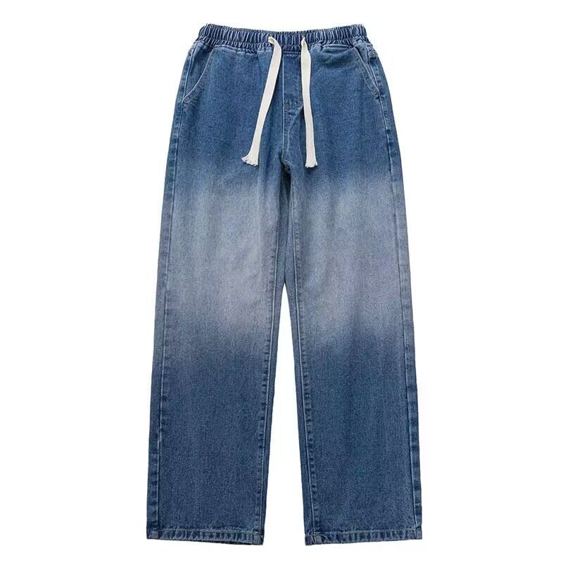 Men Jeans Gradient Jeans Men Retro Washed Loose Wide-Leg Straight Trousers