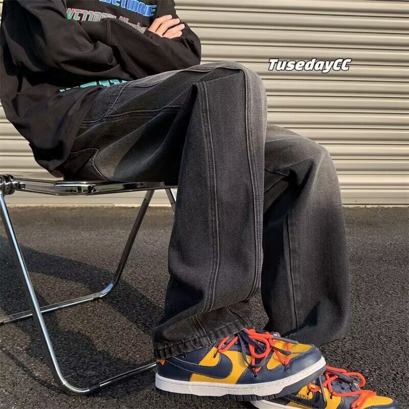 Men Jeans Retro Washed Spring Straight-Leg Pants