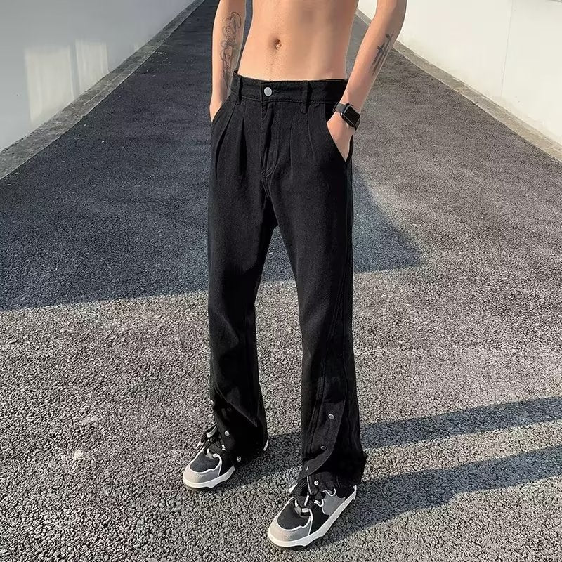 Men Jeans Slim Fit Bootcut Trousers Slit Pants