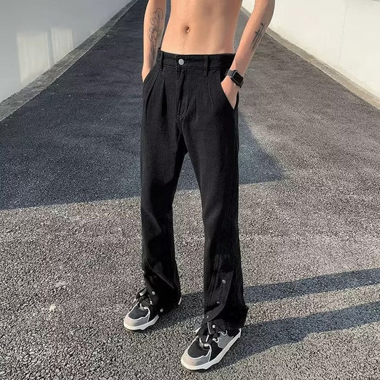 Men Jeans Slim Fit Bootcut Trousers Slit Pants