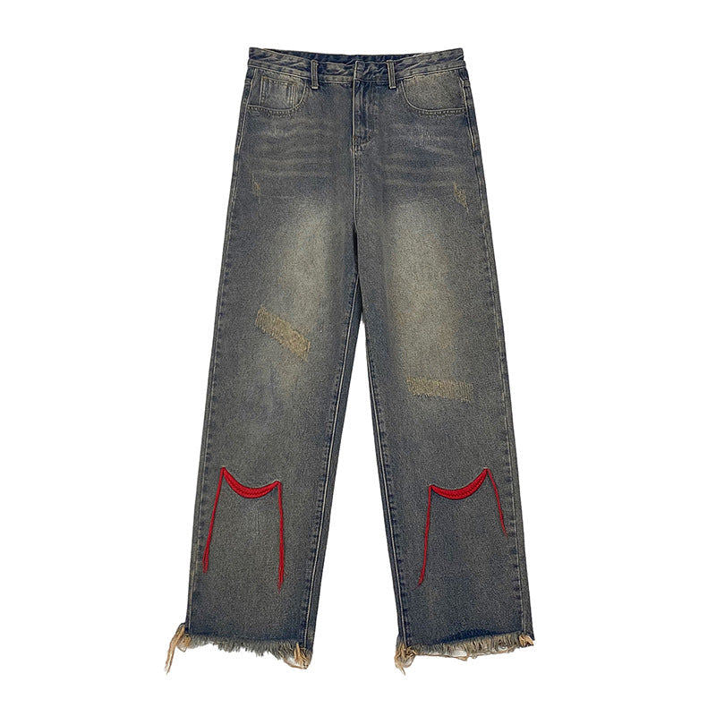 Men Jeans Fall Baggy Straight Trousers Wide Leg Pants