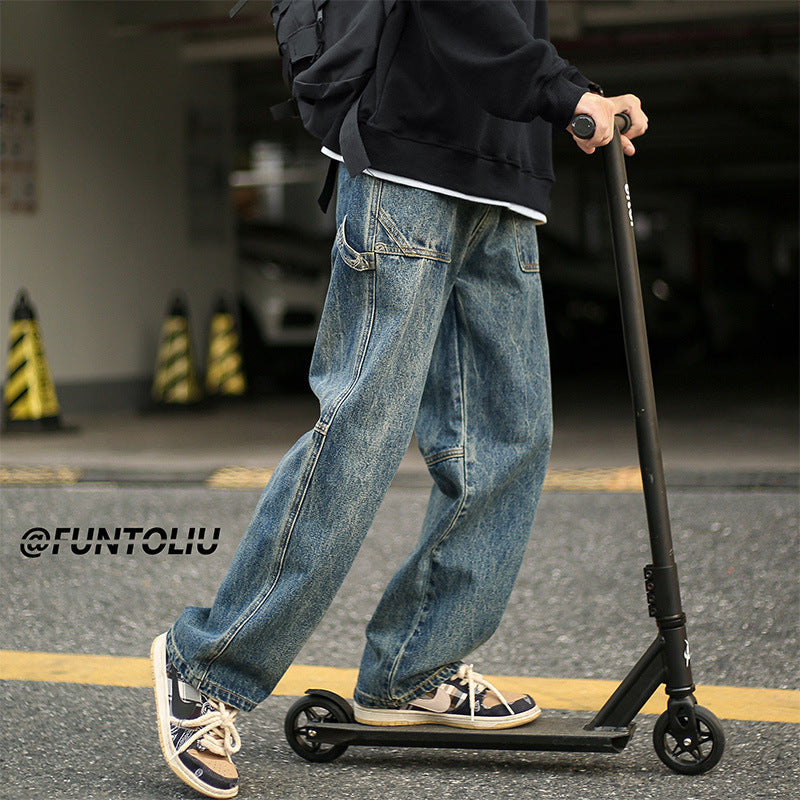 Men Jeans Cargo Jeans Male Autumn and Winter Loose Straight-Leg Trousers