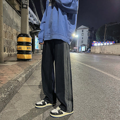 Men Jeans Distressed Straight Wide Leg Jeans Men Autumn Loose Casual Trousers