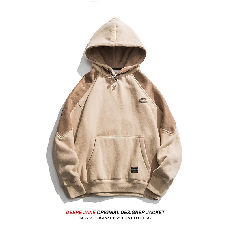 Men Pullover Hoodie Autumn and Winter Patchwork Hoodie Men's Winter Loose