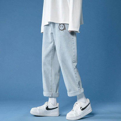Men Jeans Summer Baggy Straight Trousers Retro Pants