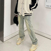 Men Jeans Loose Washed-out Old Straight-Leg Pants