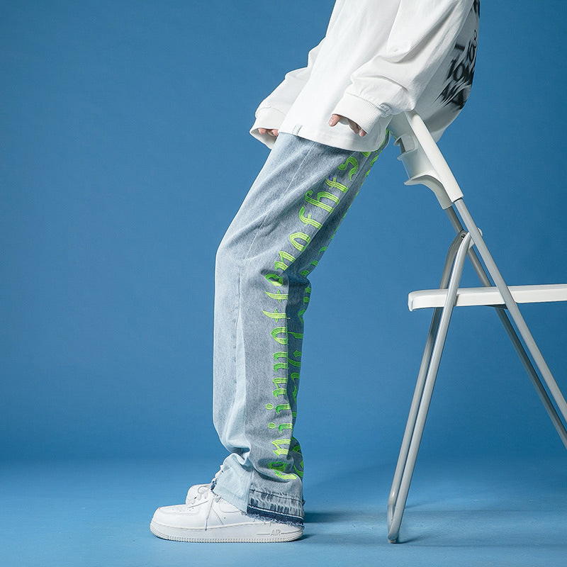 Men Jeans Spring Jeans Men's Loose Slim Fit Trousers Straight Pants