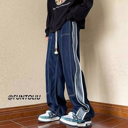 Men Jeans Autumn Loose Straight Wide Leg Pants