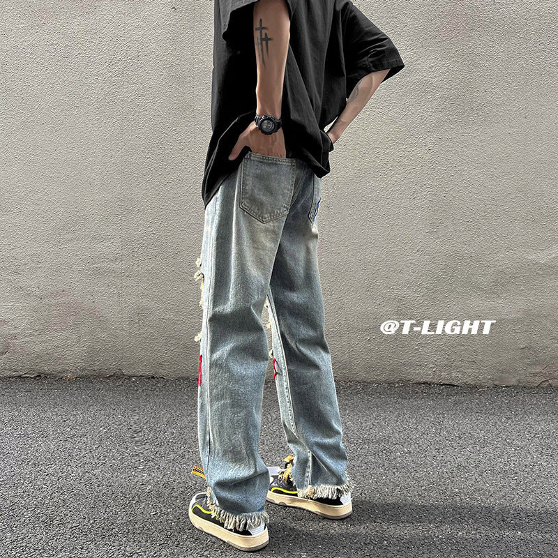Men Jeans Ripped Jeans Men's Summer Retro Hiphop Wide Leg Pants