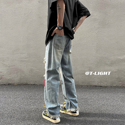 Men Jeans Ripped Jeans Men's Summer Retro Hiphop Wide Leg Pants