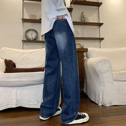 Men Jeans Straight Jeans Spring Retro Washed Loose Casual Trousers