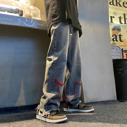 Men Jeans Hiphop Loose Straight Wide Leg Pants